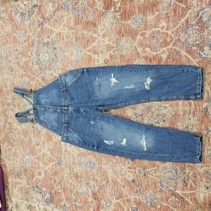 Zara distressed denim overalls large